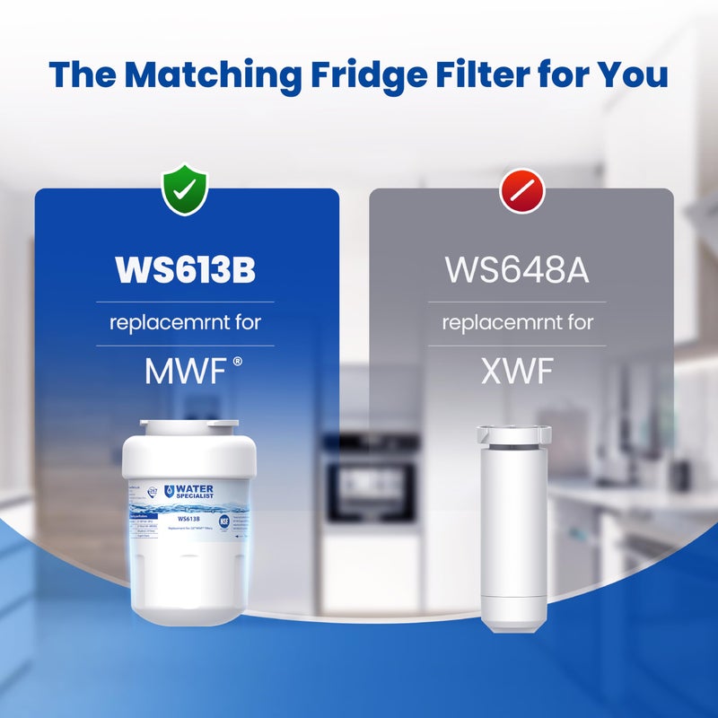Waterspecialist WS613B Replacement for MWFÂ®, SmartWaterÂ® MWFP, MWFA, GWF, HDX FMG-1, WFC1201, GSE25GSHECSS, PC75009, RWF1060, KenmoreÂ® 9991 Refrigerator Water Filter, 3 Filters - Image 2
